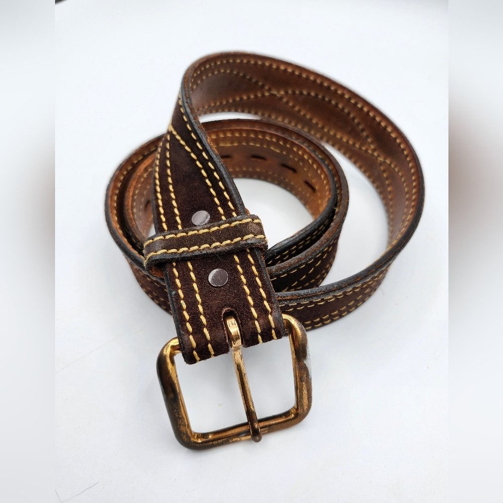 Vintage Brown Leather Belt With Stiching